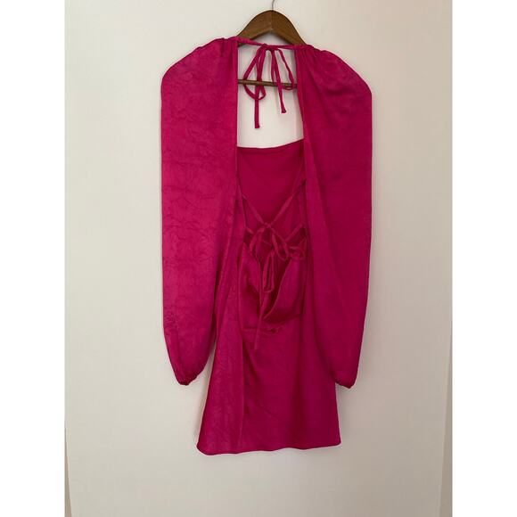 Lovers & Friends Azusa Mini Dress Square Neck Puff Sleeve Hot Berry Pink EUC S - Picture 8 of 8